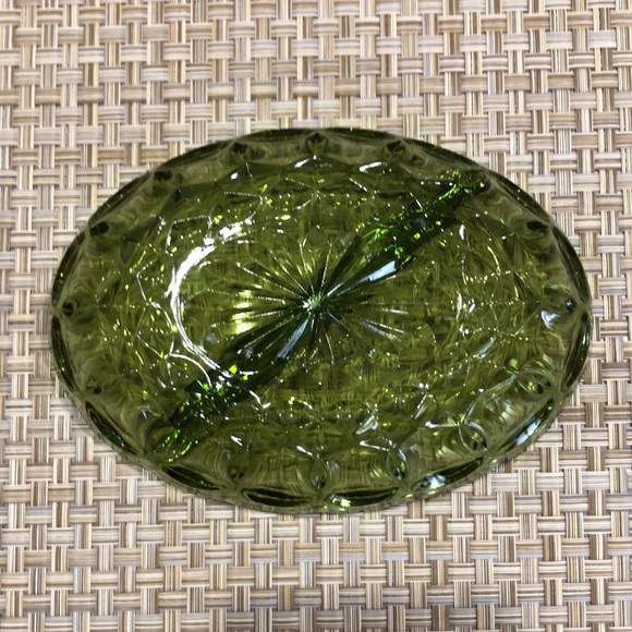 Vintage Anchor Hocking Avocado Green Oval Thumbprint Pattern Divided Relish Dish - Picture 3 of 10